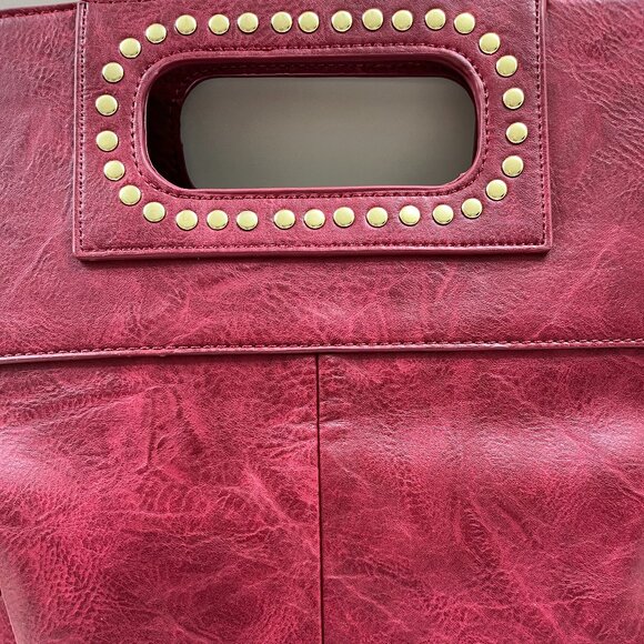 Vegan Tote / Red & Gold Studs / Crossbody Bag - NWOT - Picture 5 of 9